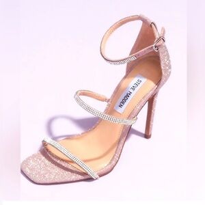 RARE Steve Madden “Keyla” Blush Pink Crystal Strap Glitter Heels!
